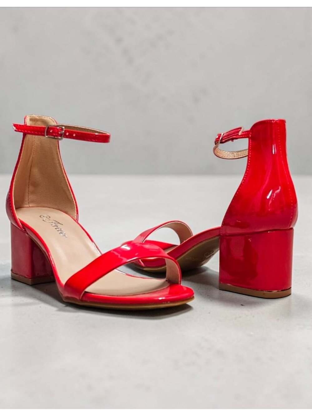 Red Patent Block Heel Sandals With Ankle Strap - Womens Dress Shoes